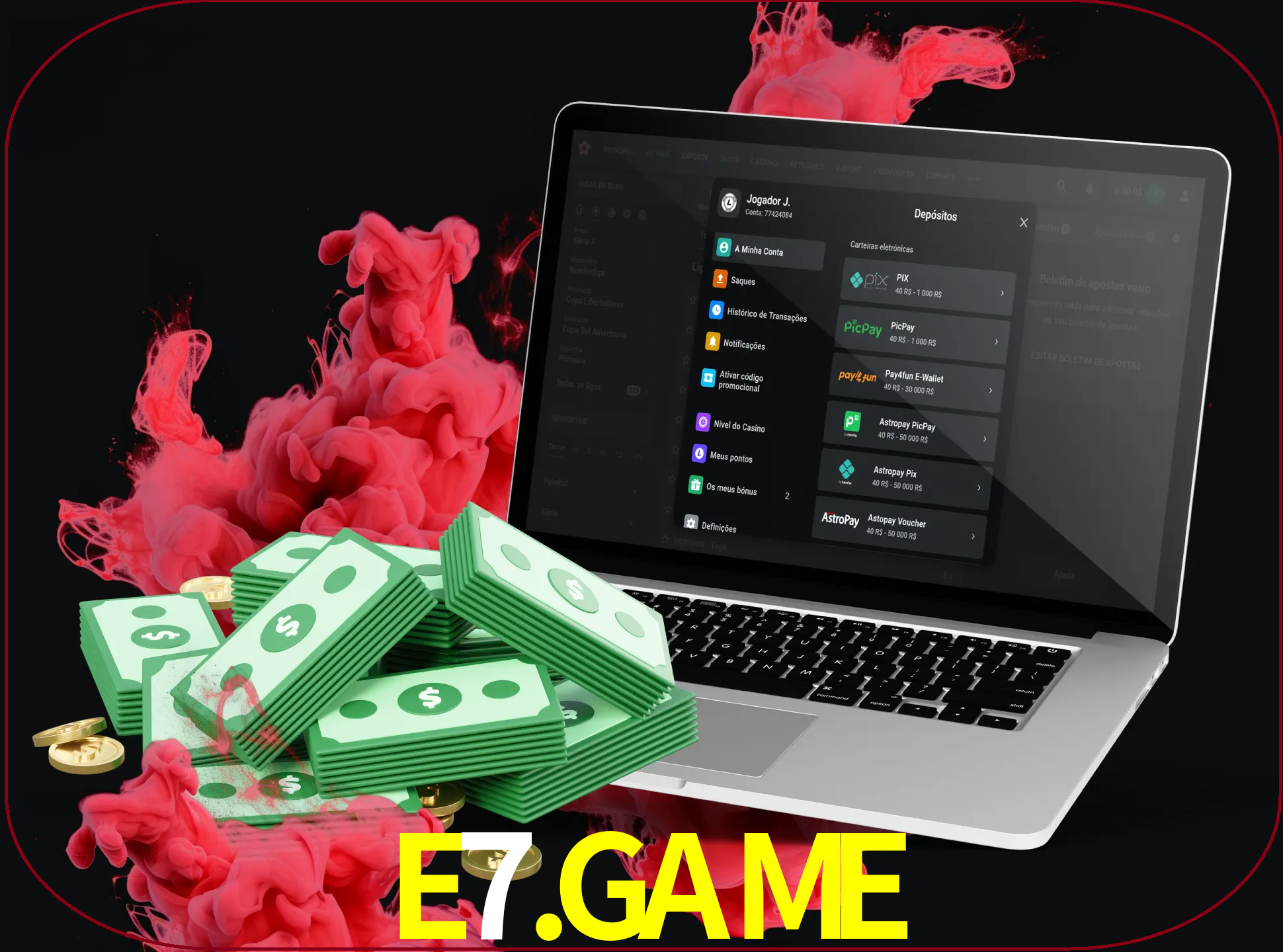 Para efetuar um depósito na sua conta e7.game, basta escolher o método de depósito e especificar o montante.