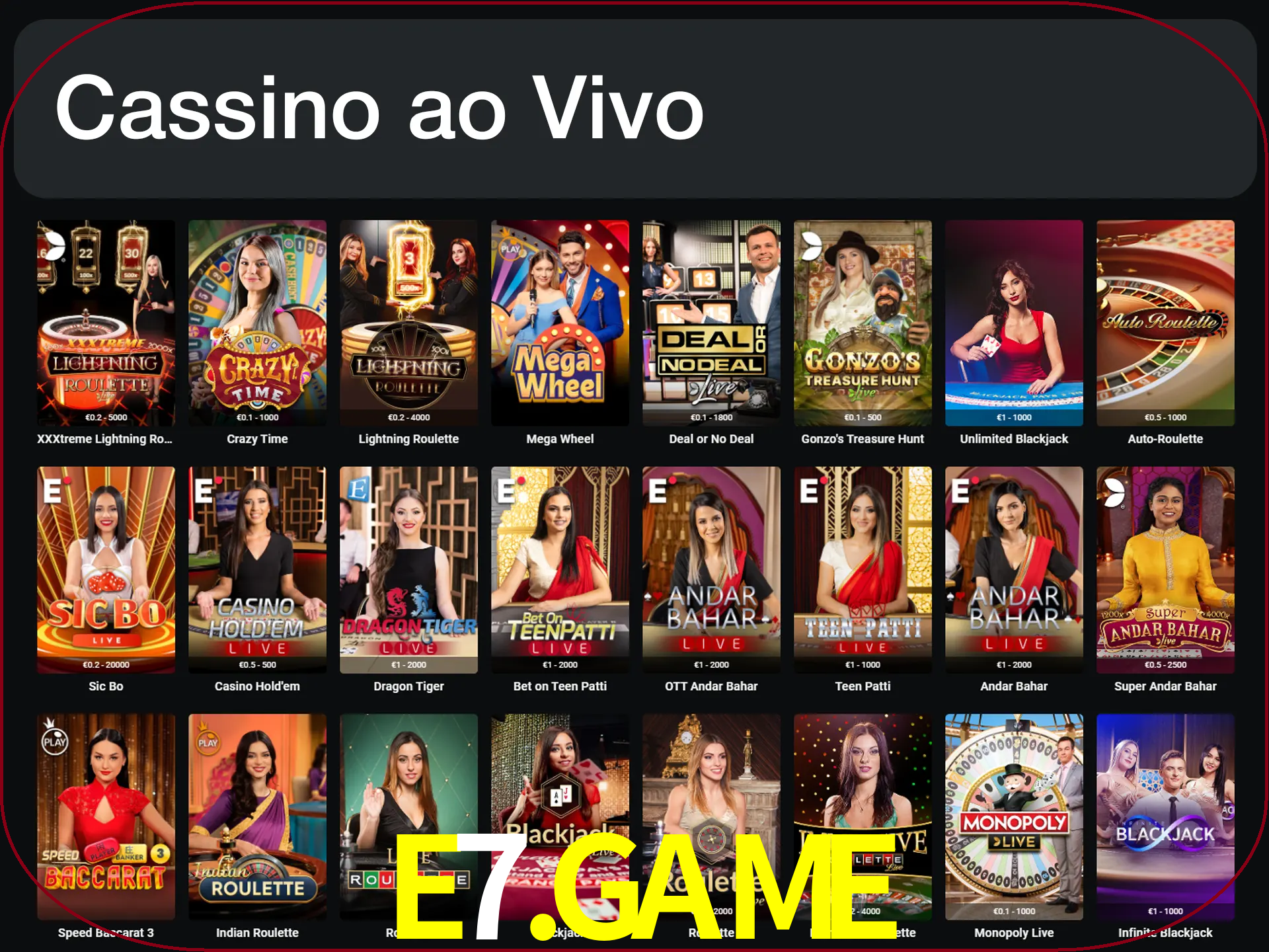 Jogue jogos de cassino com um verdadeiro dealer.